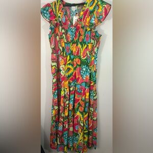 Sugarlips Curve NWT Floral Smocked Cotton Maxi Dress Tiered Flutter Sleeve, 2X